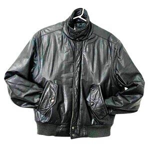 Vtg 80s Members Only Mens Dark Gray Leather Lined Moto Jacket Mens SZ 40